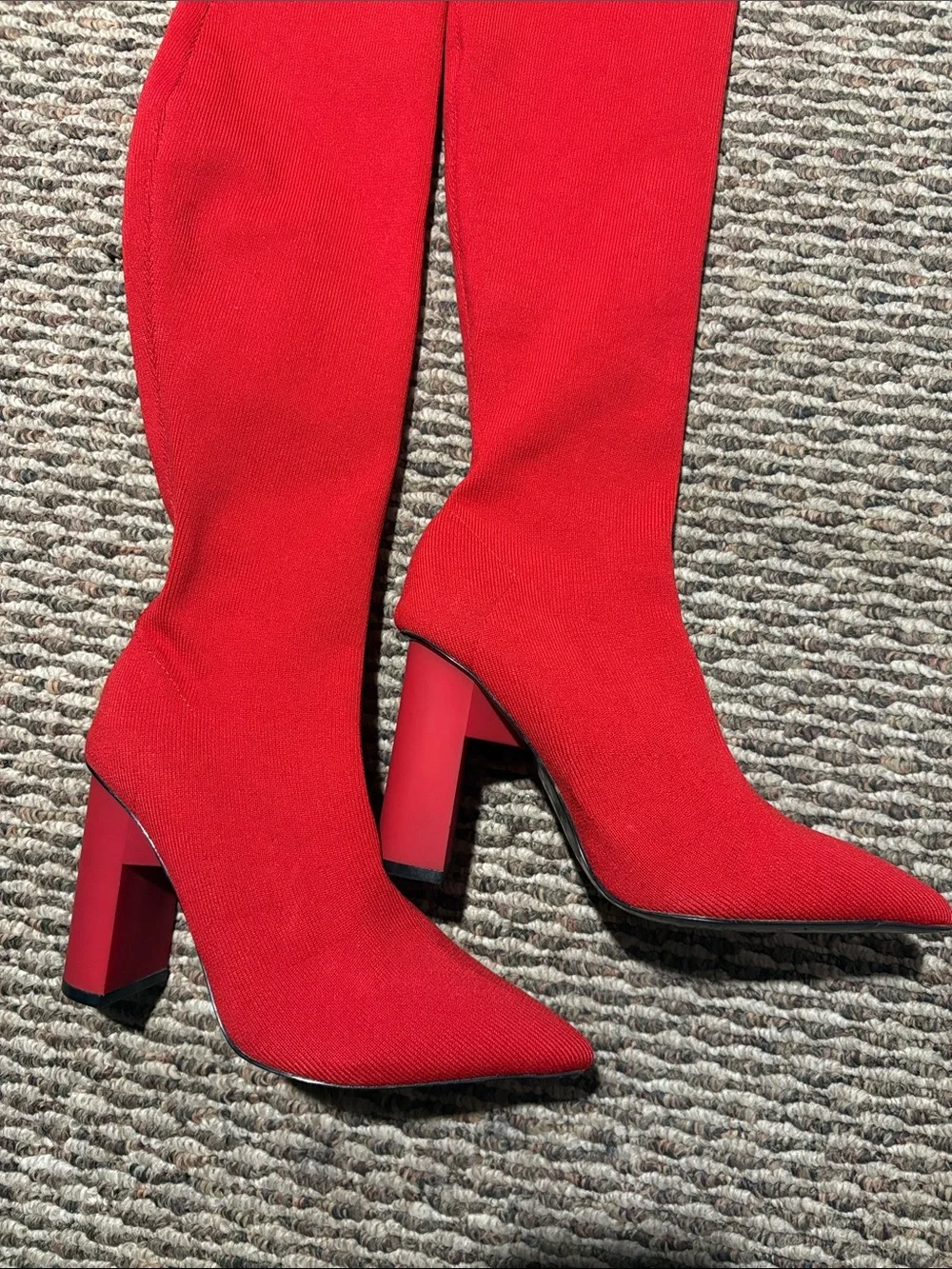Women's Red Knee-High Block Heel Boots